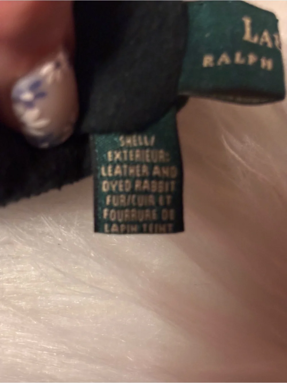 Ralph Lauren Black Suede Gloves with Dyed Rabbit Fur Cuff
